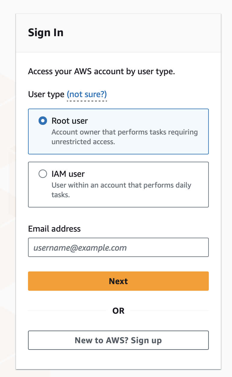 AWS login page